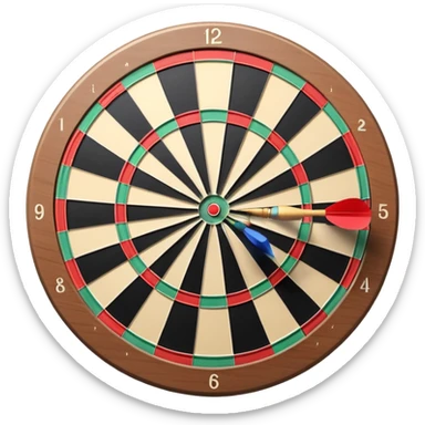 A dartboard with darts firmly stuck in the bullseye, surrounded by the colorful sections of the target. The background conveys a competitive atmosphere, with a subtle focus on precision and skill in the game of darts. sticker