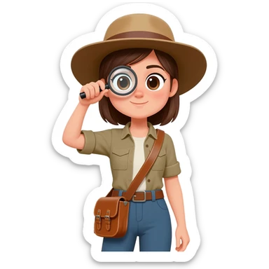 archaeologist girl is holding a magnifying glass sticker