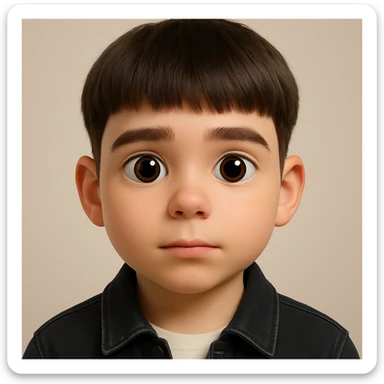 Create a realistic 3D emoji based on the photo with relatively large eyes, preserving details, without pimples and mustache, wearing a black denim jacket. The style should resemble a detailed 3D emoji look. sticker