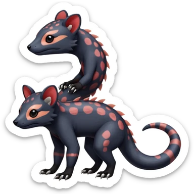 Rare realistic warm-colored exotic cute epic aesthetic colorful Salandit-Civet-species-Fakemon-hybrid-creature, with markings, full body sticker