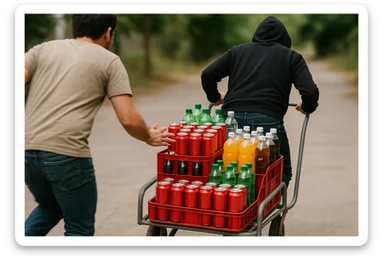 aka-uka ichimlik ortilgan aravani olib qochishyapti orqa tarafdan rakurs yuzi ko'rinmasin sticker