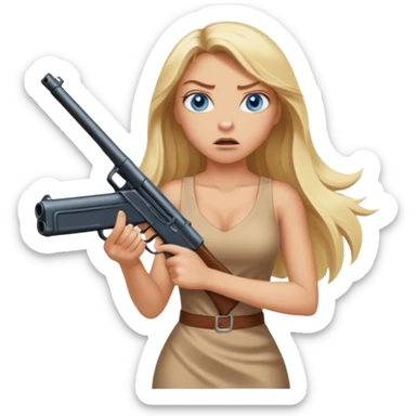Sexy Beautiful  blue eye blonde Long Hair Gangsta girl in a hot Dress Looks angry  with a big gun sticker