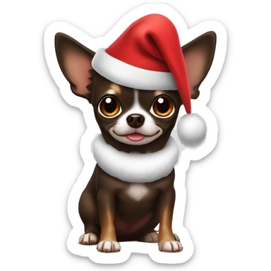 Dark brown chihuahua with Santa hat sticker