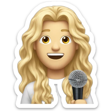 Blonde long hair man with Eurovision microphone sticker