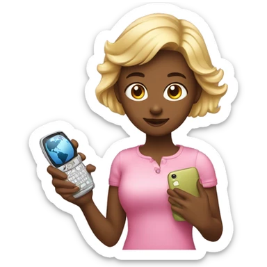 portrait emoji of a girly girl holding a phone and a globe with internet hovering above the phone  sticker