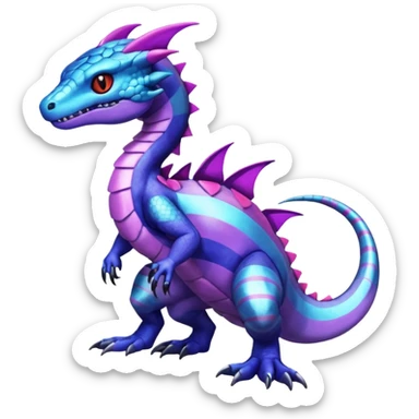 Cute Shiny striped iridescent cyan indigo blue violet Guilmon-Salandit-Fakémon-hybrid-creature (full body)  sticker