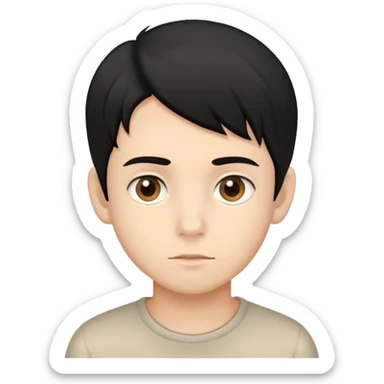 Beige tan young boy with black hair and light brown eyes sticker