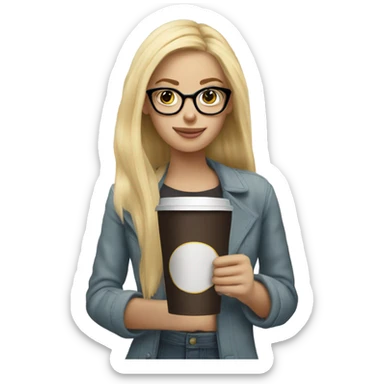 Blond hair girl with glasses drinking coffee sticker