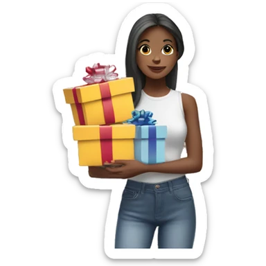 girl holding gifts in her hands against the backdrop of the Eiffel Tower sticker