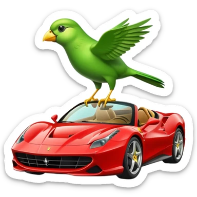 A green bird with ferrari car sticker