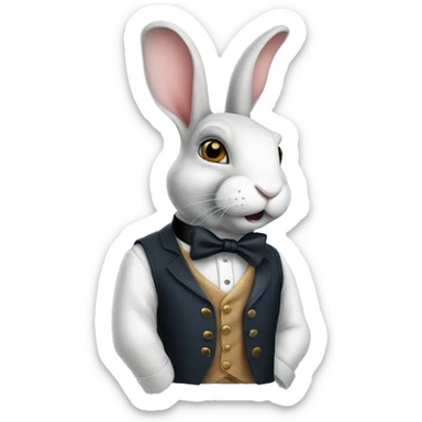 rabbit wearing a waistcoat and monocle and top hat. the vest and eyes are blue sticker