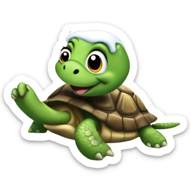 Happy excited turtle enjoying the first snow sticker