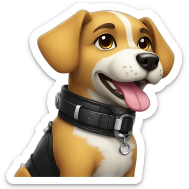 Dog furry posing in latex clothing with collar sticker