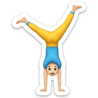 "3D man emoji doing a handstand, cheerful, colorful cartoon style, bright vibrant colors, simple background." sticker