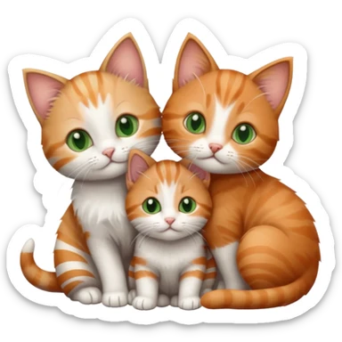 3 tiny kittens cuddling together all different colours, the first one is grey and white, the second is ginger and white and the third is brown tabby and white sticker