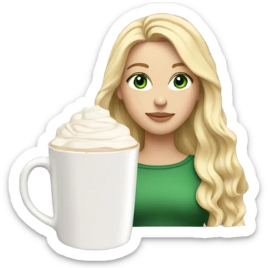 white girl with blonde long hair and a hot chocolate green eyes sticker