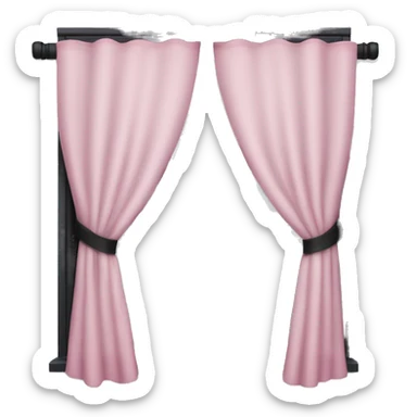 Window with pastel pink curtains, black window frame, it’s snowing outside sticker