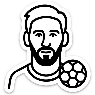 lionel messi icon with clear facial features and hint of soccer ball, modern icon design sticker