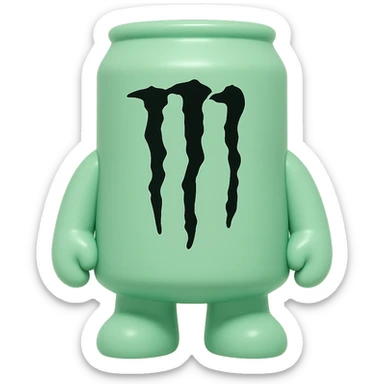 monster energy drink can, vinyl figure style, glossy plastic look, isolated on transparent background sticker