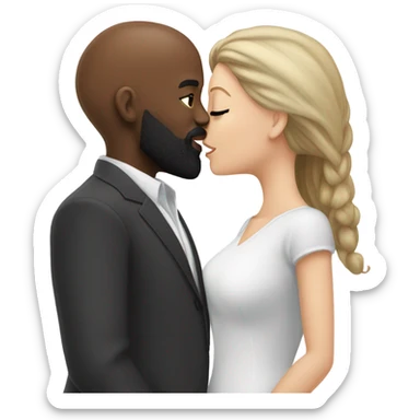 White girl brunette kissing black bald man with beard sticker
