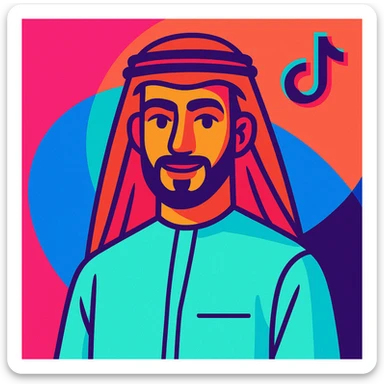 Middle Eastern man in traditional Arab clothes, TikTok style, vibrant colors, trendy, digital illustration sticker
