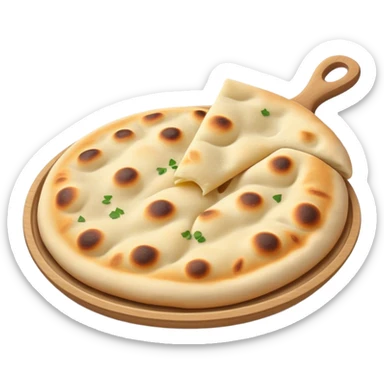 Cinematic Realistic Naan Bread Dish Emoji, showcasing soft, fluffy naan brushed with butter rendered with lifelike detail and inviting, warm lighting. sticker
