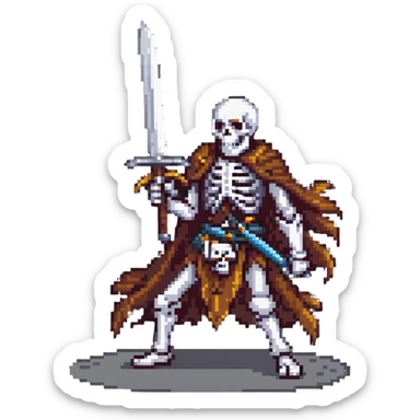 skeleton with a large sword in action pose sticker
