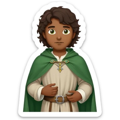 medieval outfit worn by a DnD themed fantasy character. basic linen shirt with a thick wool cloak. clothes only above the waist. The clothes full waist. The character's haven't arms. character is dark brown hair green eyes long wavy hair brown-skinned man. sticker