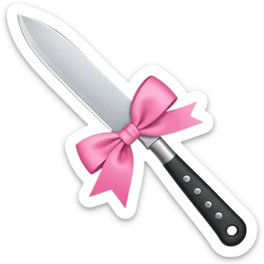 Kitchen knife with a pink bow tied around the handle, emoji style, simple, flat vector, white background, only one object sticker
