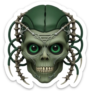 HR giger, wires dark green flesh undead sorcerer, head. bones and skin sticker