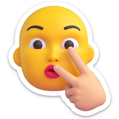 3D emoji of a yellow face with pursed lips and finger up, 'shush' expression sticker