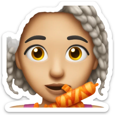 emoji with eyelashes and long nails eating hot cheetos sticker