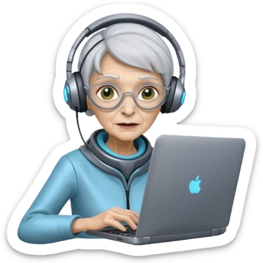 old lady alien with only gaming laptop. sticker