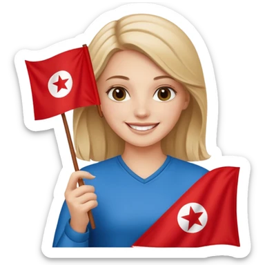a white  girl holding tunisia flag sticker