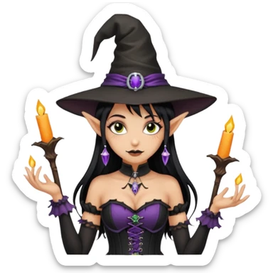 Goth and tan elf girl in witch hat and corset sticker