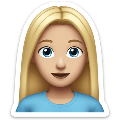  girl with long straight blonde hair, blue eyes, she wear so much make-up, has a pink t-shirt sticker