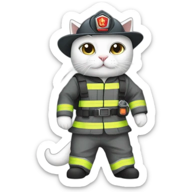White cats fullbody wear firefighter uniforms sticker