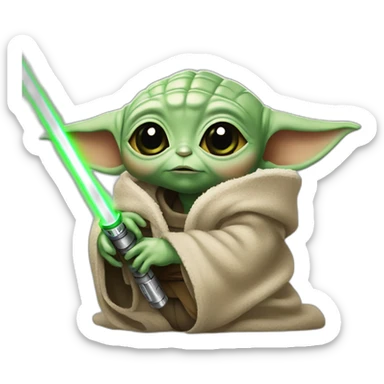Baby yoda with lightsaber sticker