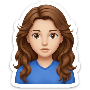 brown hair, hazel eyes, blue athletic shirt, wavy long hair pretty girl sticker