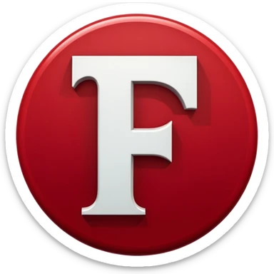 a white color letter F in surrounded with a circle deep red circle, the whole combination has a liquid texture to it and is giving the mackintosh vibes, the font was a bold modern one sticker