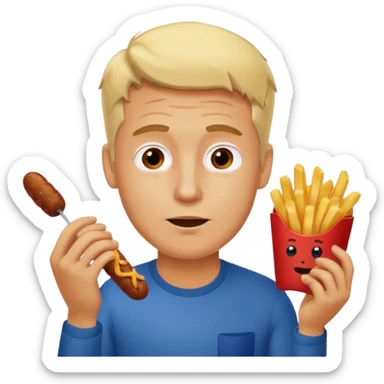 Hombre Rubio con una salchipapas pero la salchicha está quemada sticker