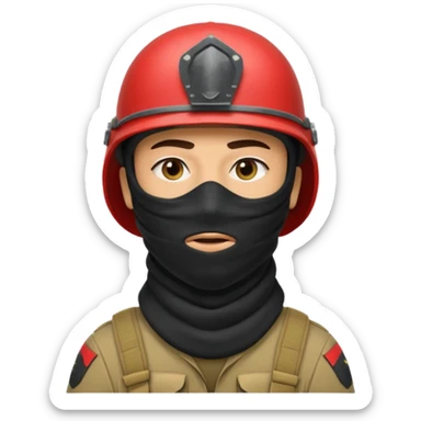 
an Iraqi soldier with a serious face, wearing a helmet and a balaclava covering his mouth sticker