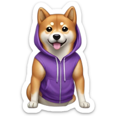 shiba inu with purple hoodie sticker