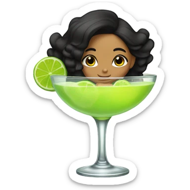 Tan girl black hair sitting in margarita glass with limes around it  sticker