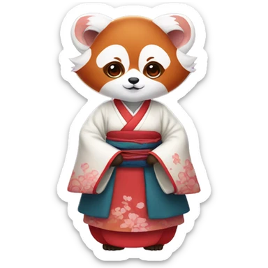 A red panda in a hanbok learning Korean characters sticker