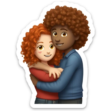 brown curly haired girl hugging red head boy sticker