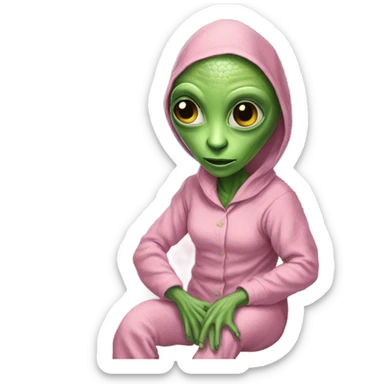 Reptilian alien woman, in pink in pajamas, to bed sticker