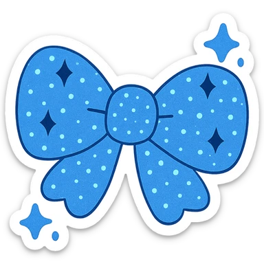 Make the glittery bow blue, keep it sparkling and decorative with no background. The style should emphasize the glittery and sparkling texture with a vibrant blue color, maintaining a decorative and festive look. sticker