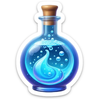 glowing blue neon magic potion, in a round glass bottle  sticker