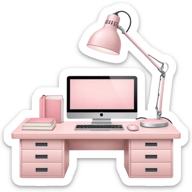 Pale Pink  Big Workstation and Light Pale Pink book and Light Pale Pink wide desk lamp and Light Pale Pink computer for Lease sticker